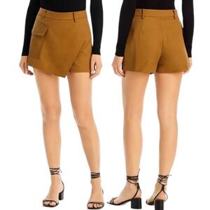 AQUA Women Brown Utility Cargo Skort Shorts XL Zip Front Asymmetrical Khaki